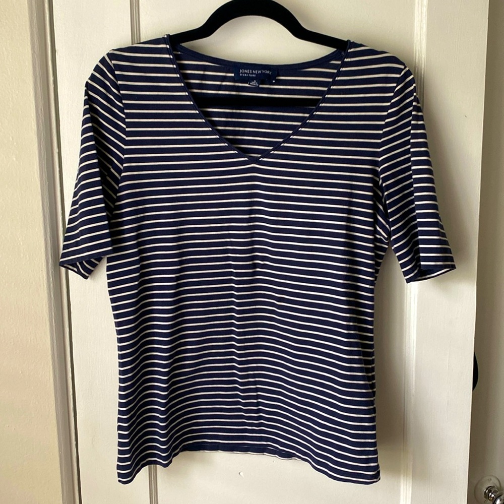 Jones New York Striped V-Neck Top
